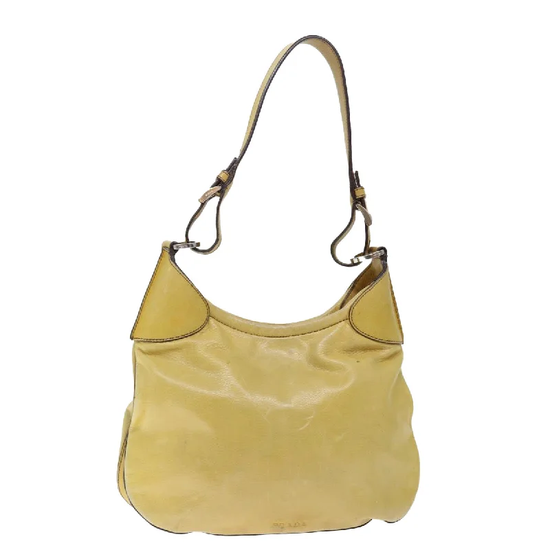 PRADA Shoulder Bag Leather Yellow Auth ki4389