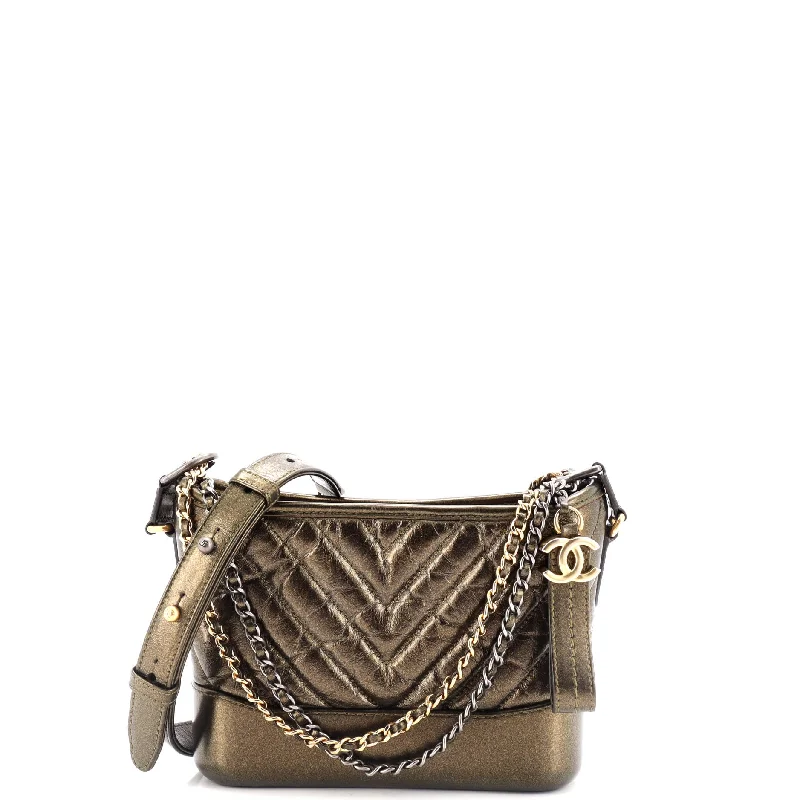 Gabrielle Hobo Chevron Metallic Aged Calfskin Small