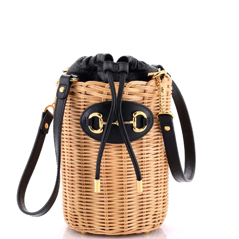 Horsebit 1955 Bucket Bag Wicker and Leather Small