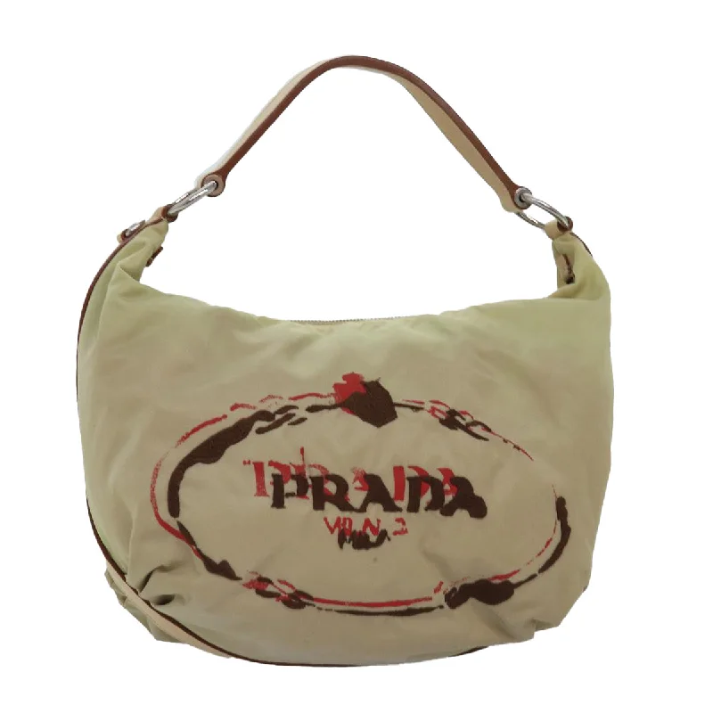 PRADA Shoulder Bag Nylon Beige Auth 77348