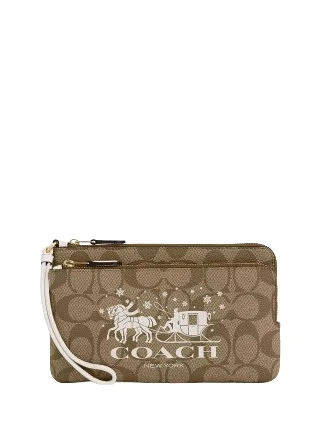 Coach Double Zip Wallet In Signature Canvas With Horse And Sleigh