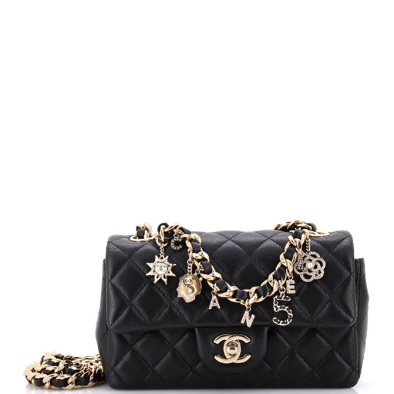 Coco Charms Classic Single Flap Bag Quilted Lambskin Mini