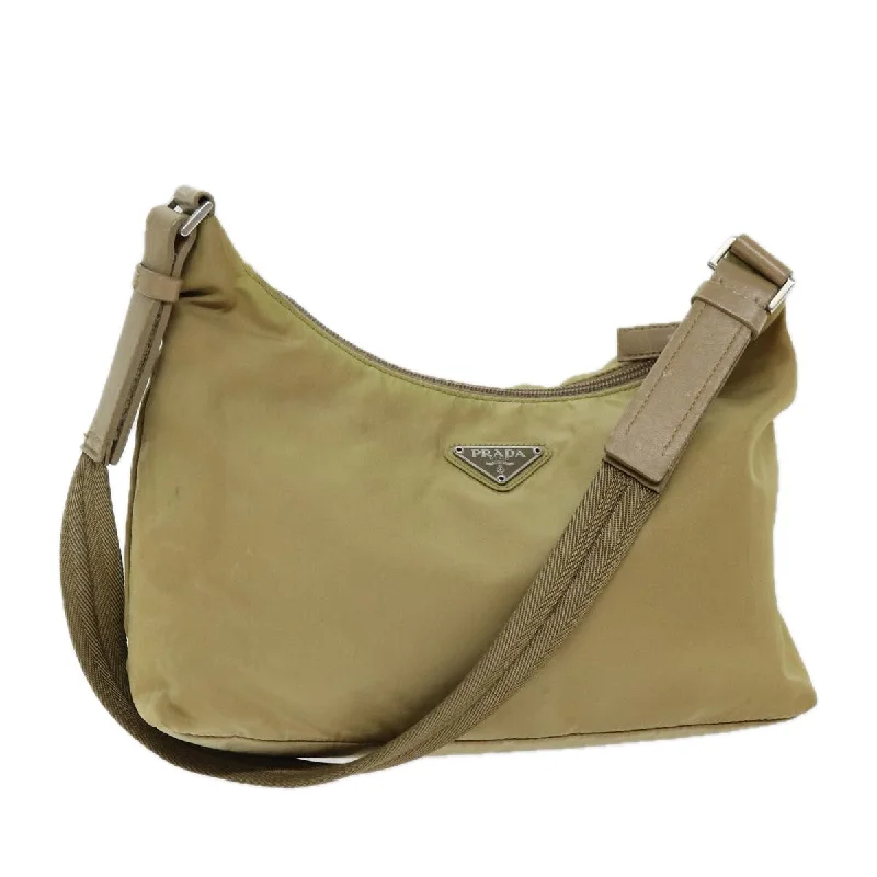 PRADA Shoulder Bag Nylon Beige Auth 75331