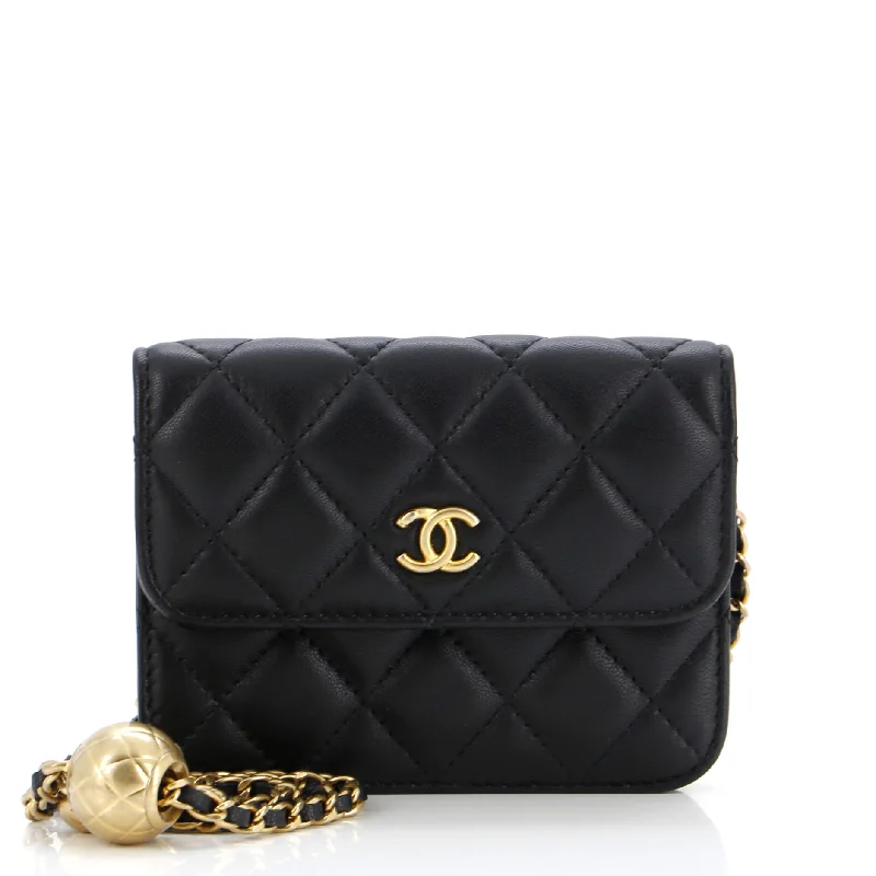 Pearl Crush Flap Clutch with Chain Quilted Lambskin Mini