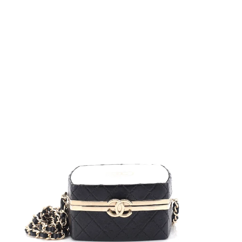 CC Make-Up Box Clutch with Chain Quilted Lambskin and Metal Small