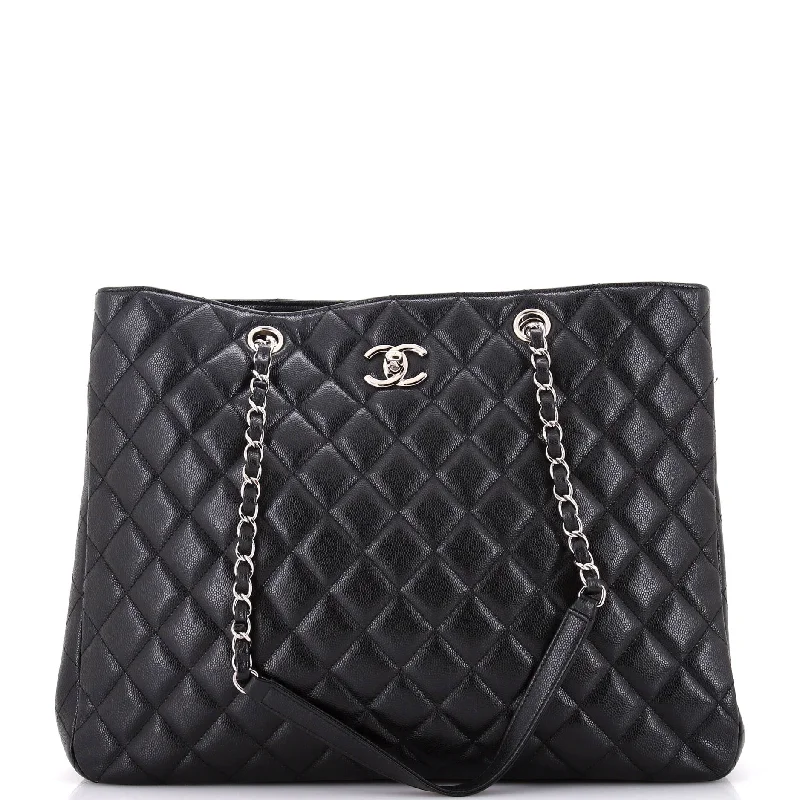 Classic CC Shopping Tote Quilted Caviar Large