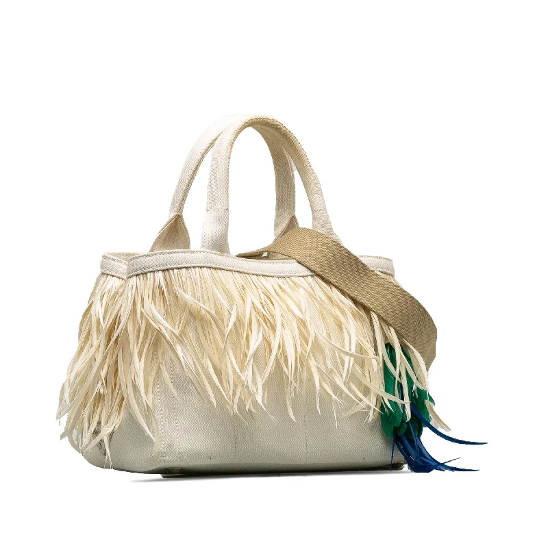 Prada Feather-Trimmed Canapa Satchel 6KzM0O