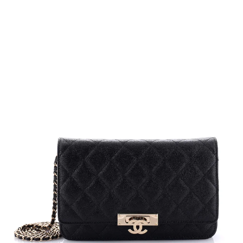 Golden Class Wallet on Chain Quilted Caviar