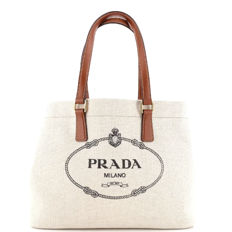 Logo Open Tote Canvas with Leather Large