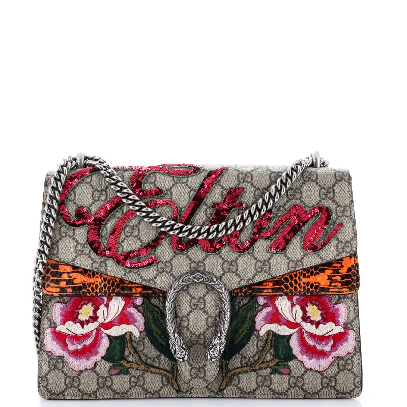 Dionysus Bag Embroidered GG Coated Canvas with Python Medium