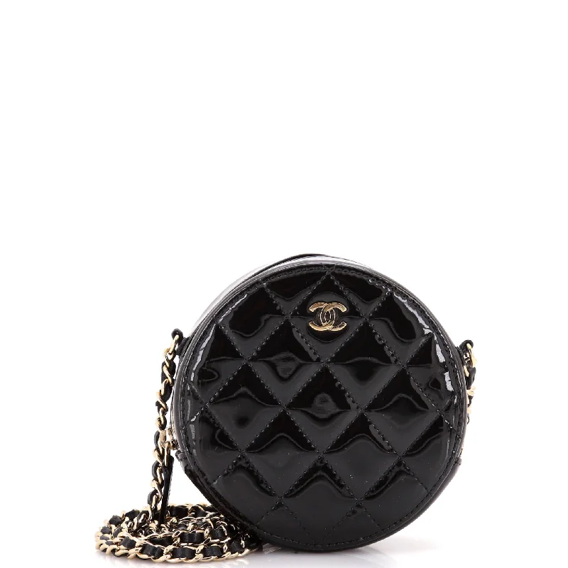 Round Clutch with Chain Quilted Patent Mini