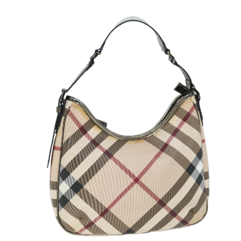 BURBERRY Nova Check Shoulder Bag Coated Canvas Beige Auth 75141