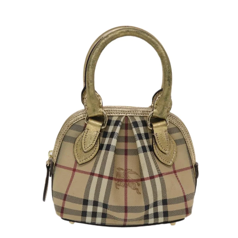 BURBERRY Nova Check Hand Bag PVC Leather Beige Gold  49100