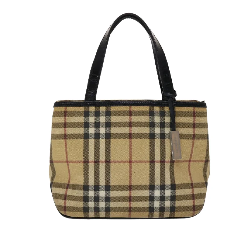 BURBERRY Nova Check Hand Bag PVC Leather Beige Black  48032