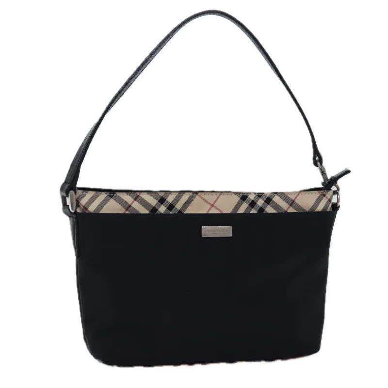 BURBERRY Nova Check Shoulder Bag Nylon Black Beige Auth bs14564