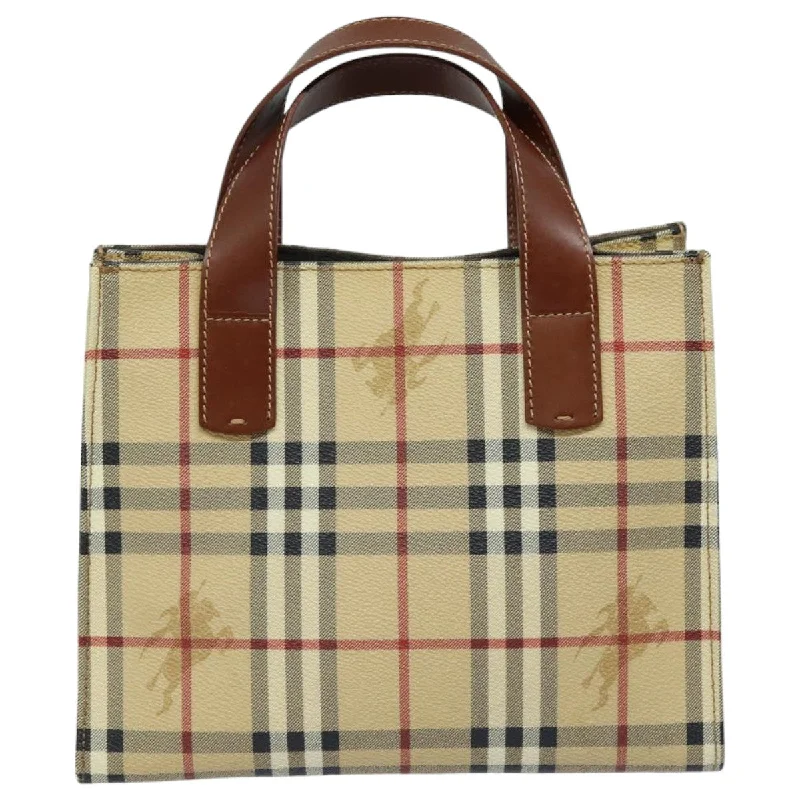 BURBERRY Nova Check Hand Bag PVC Leather Beige  yk13701