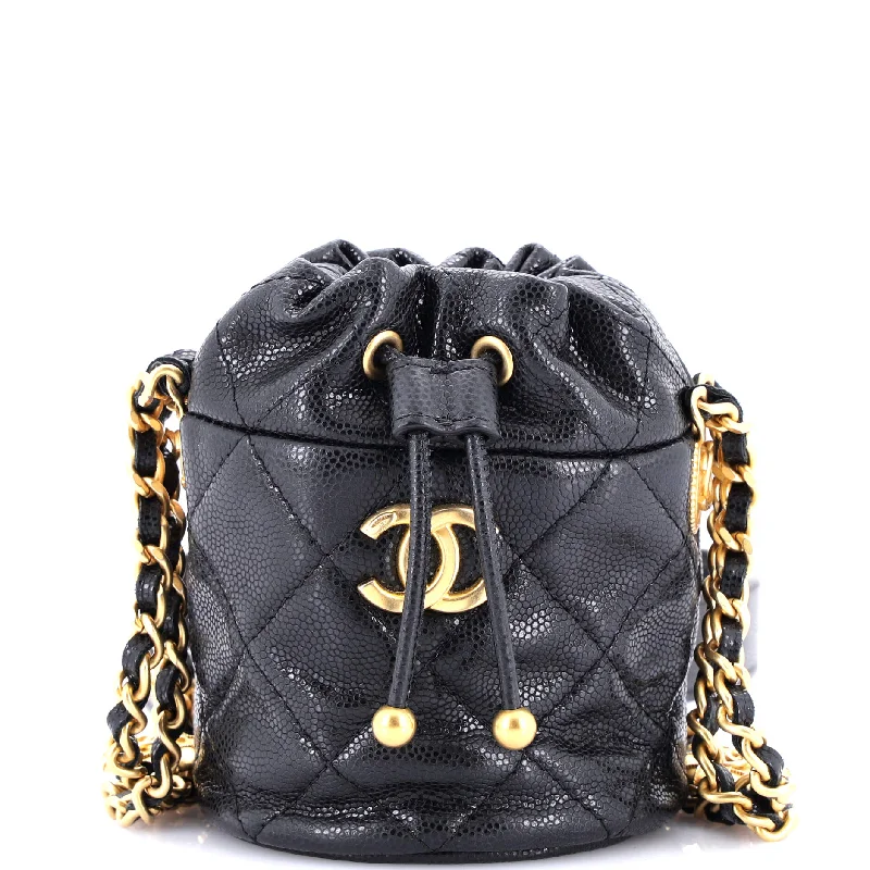 Twist Your Buttons Drawstring Bucket Bag Quilted Caviar Mini