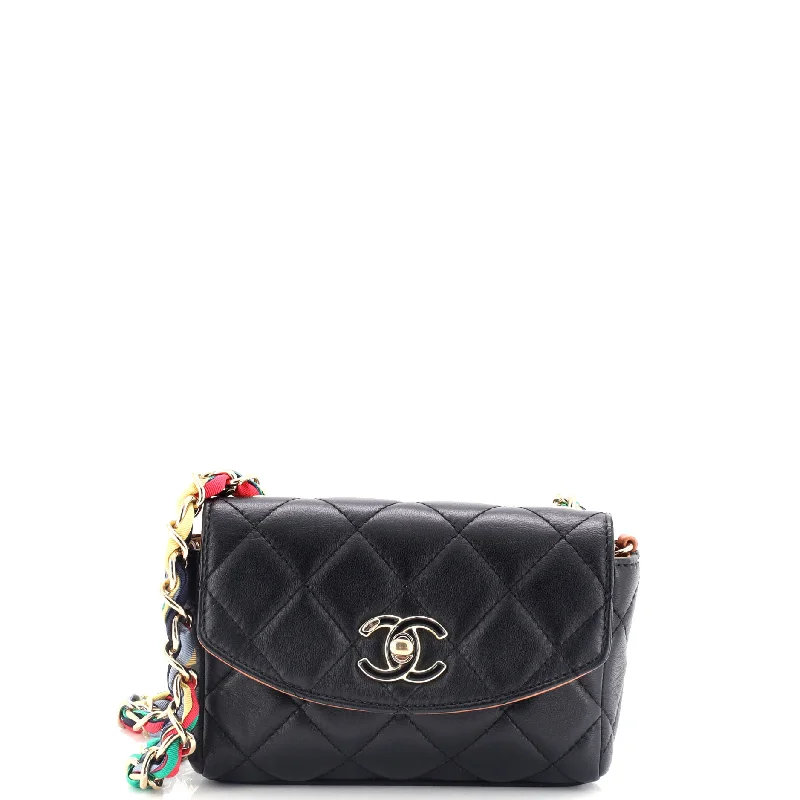 RIbbon Chain Flap Bag Quilted Lambskin Mini