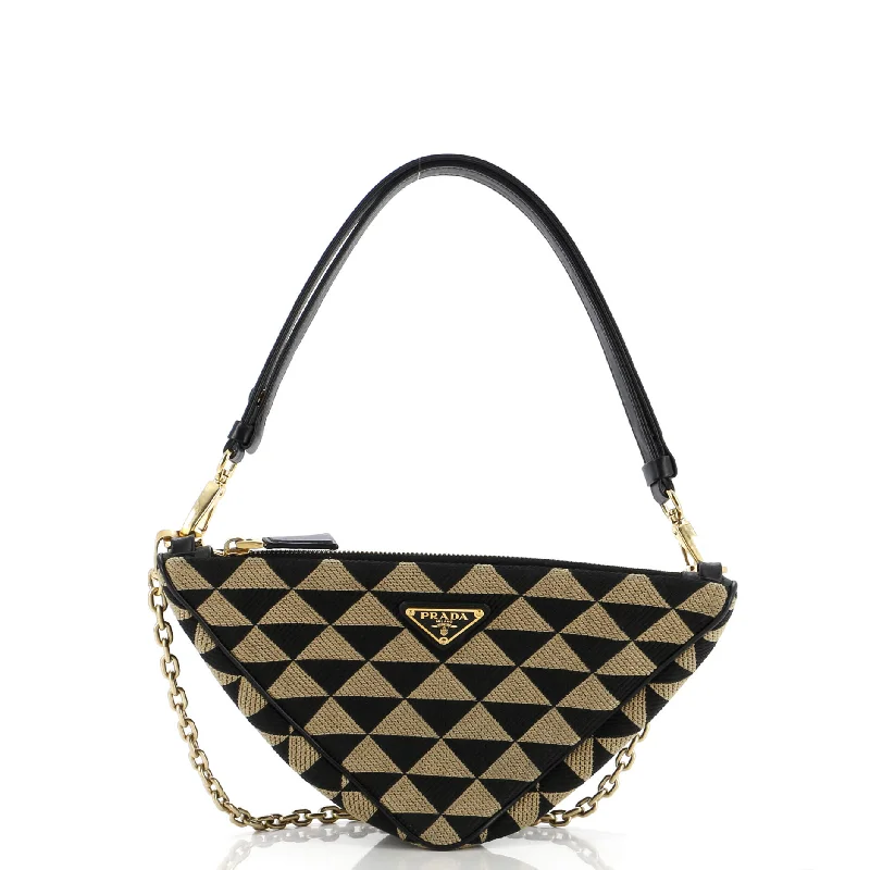 Double Symbole Triangle Bag Leather and Jacquard Mini