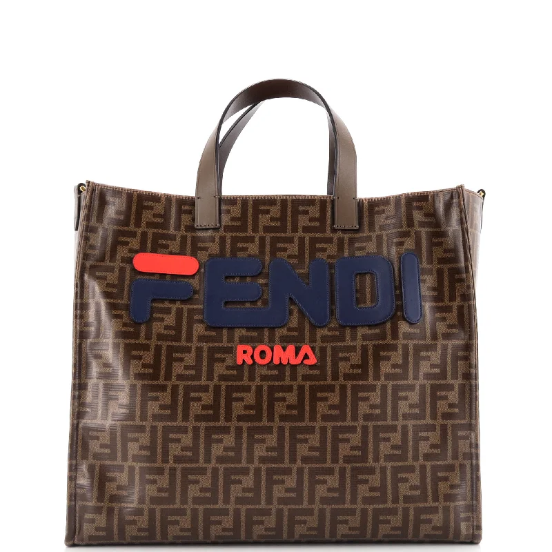 Mania Logo Shopper Tote Zucca Coated Canvas Large