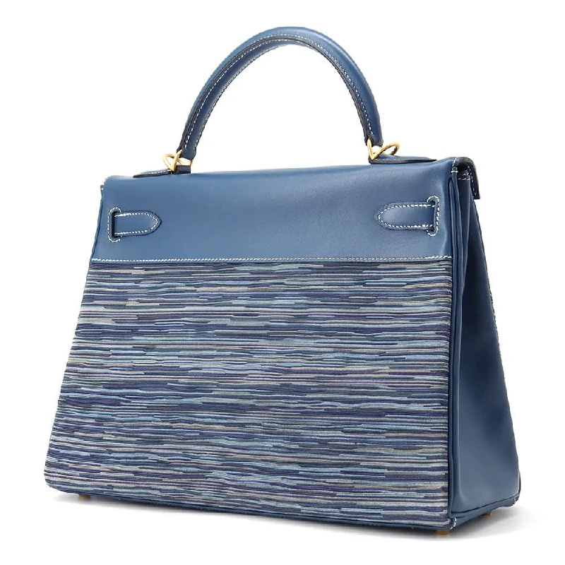 HERMES Kelly Retourne Blue Thalassa Box Calf Leather Vibrato Size 32