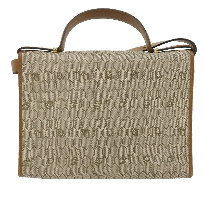 High - fashion Christian Dior bags with a geometric patternCHRISTIAN DIOR Honeycomb Canvas Hand Bag PVC Leather 2way Beige Auth am2383g