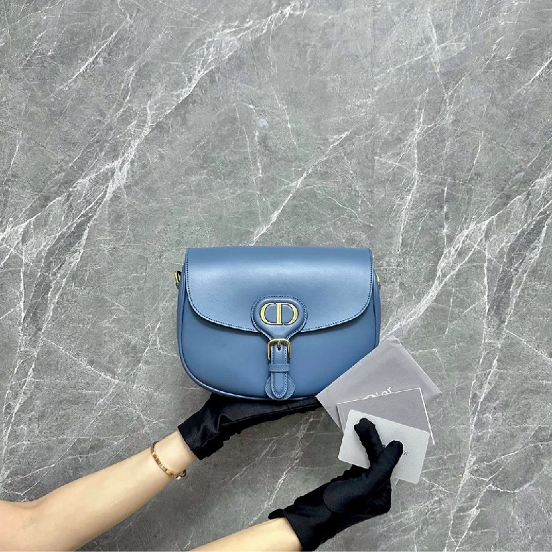 Christian Dior Saddle bags with a patent leather finish for a shiny lookBobby Medium Flap Blue Smooth Calfskin Leather Bag