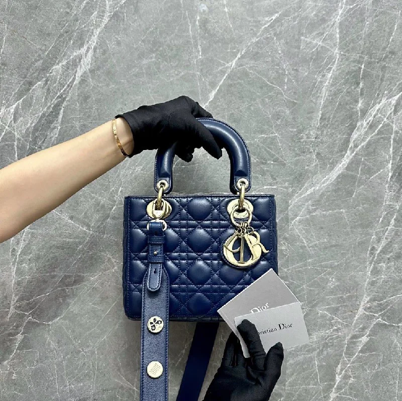 Trendsetting Christian Dior crossbody bags with a colorful strapLady Small Lambskin Navy Blue GHW Charm Badge MyABC