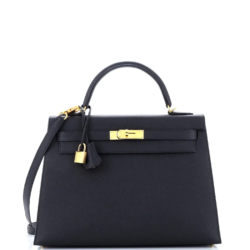 Kelly Handbag Noir Epsom with Gold Hardware 32