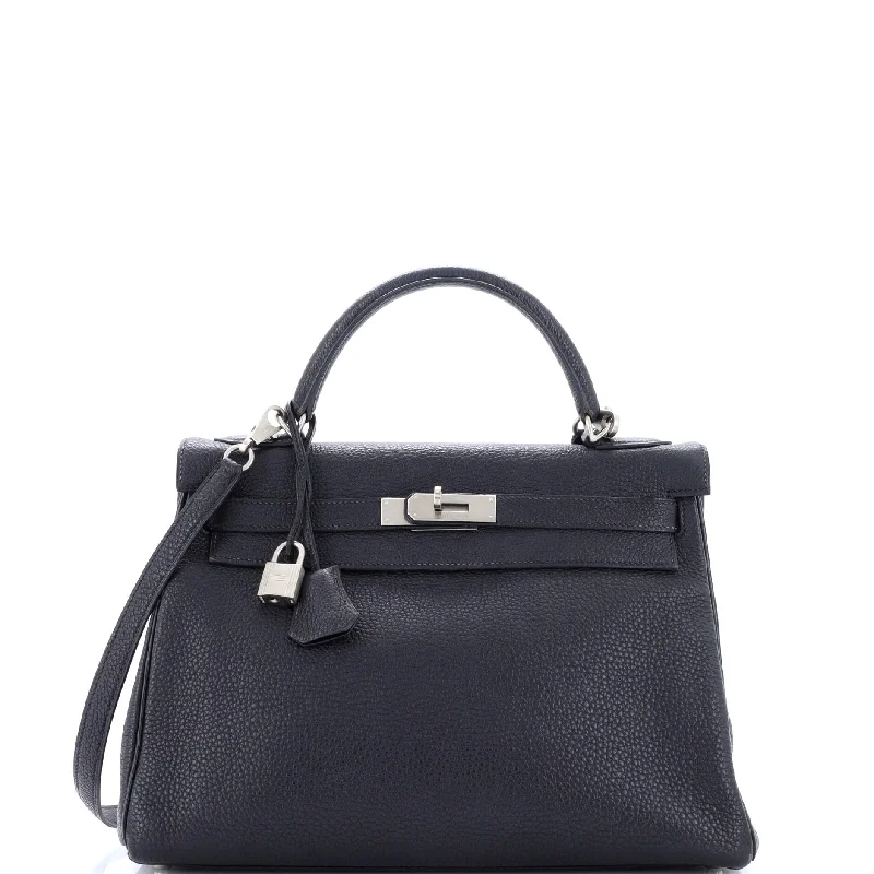 Kelly Handbag Noir Togo with Brushed Palladium Hardware 32