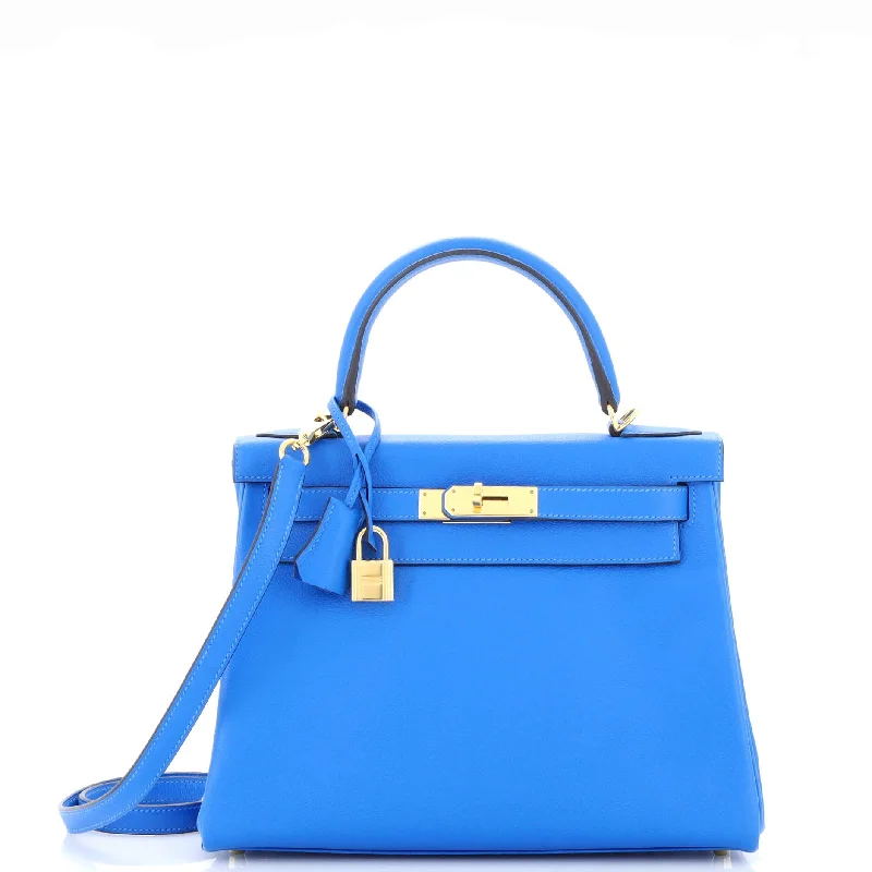 Kelly Handbag Bleu Hydra Evercolor with Gold Hardware 28