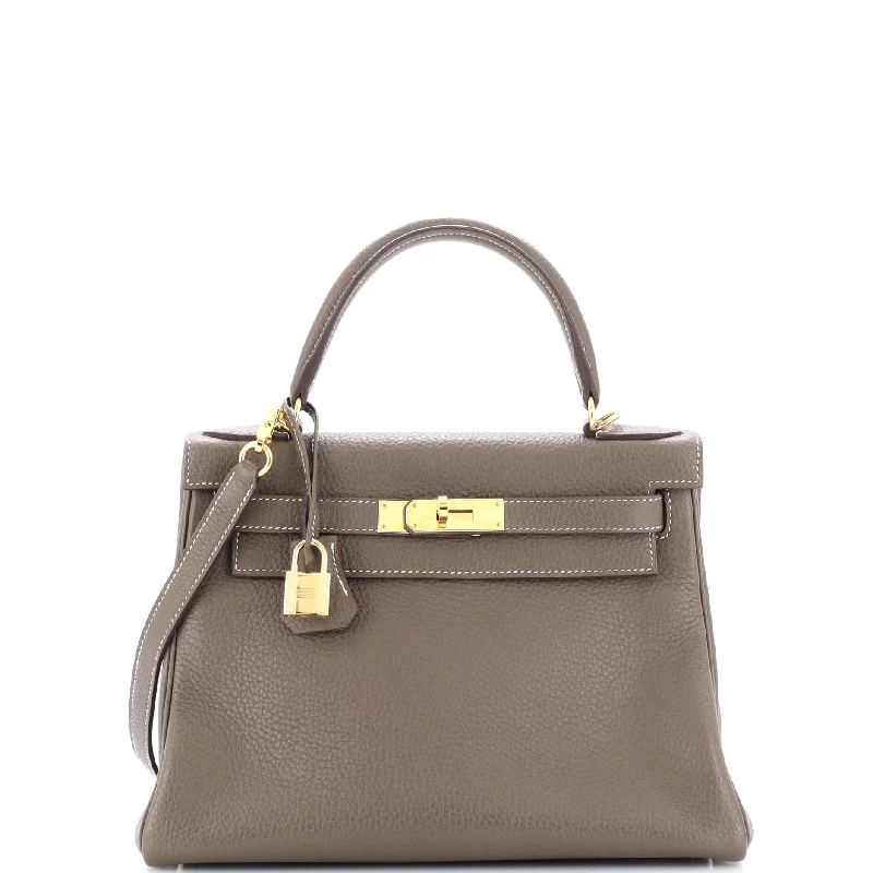 Kelly Handbag Grey Clemence with Gold Hardware 28