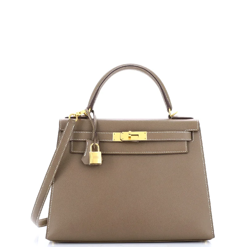 Kelly Handbag Grey Epsom with Gold Hardware 28