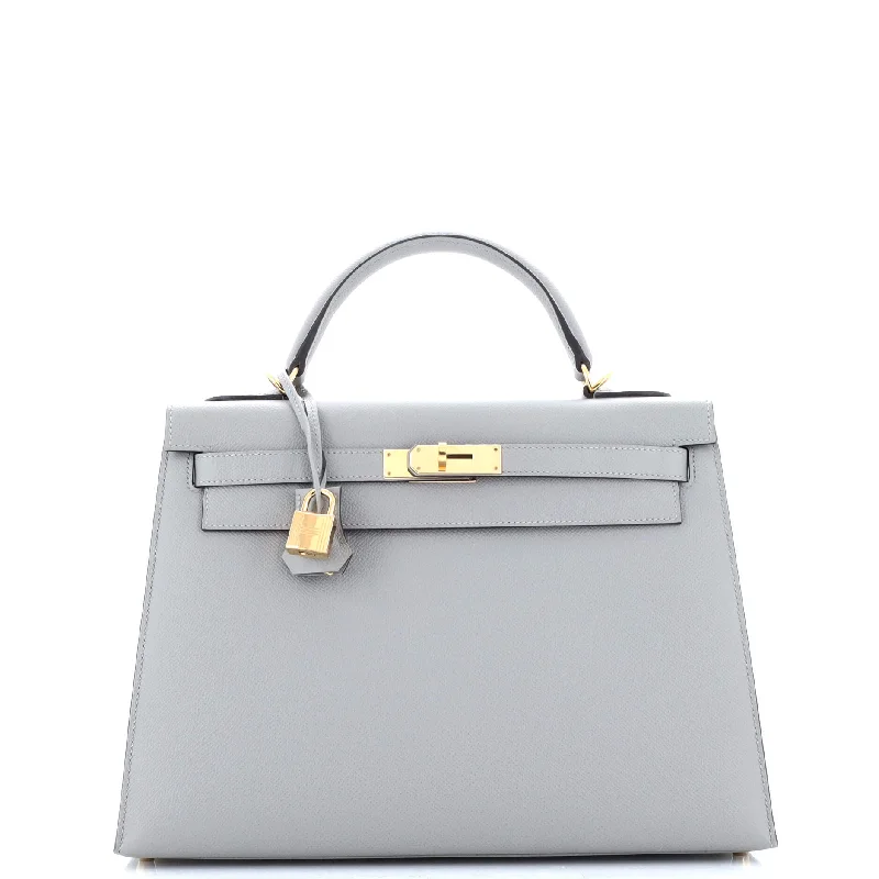 Kelly Handbag Grey Epsom with Gold Hardware 32