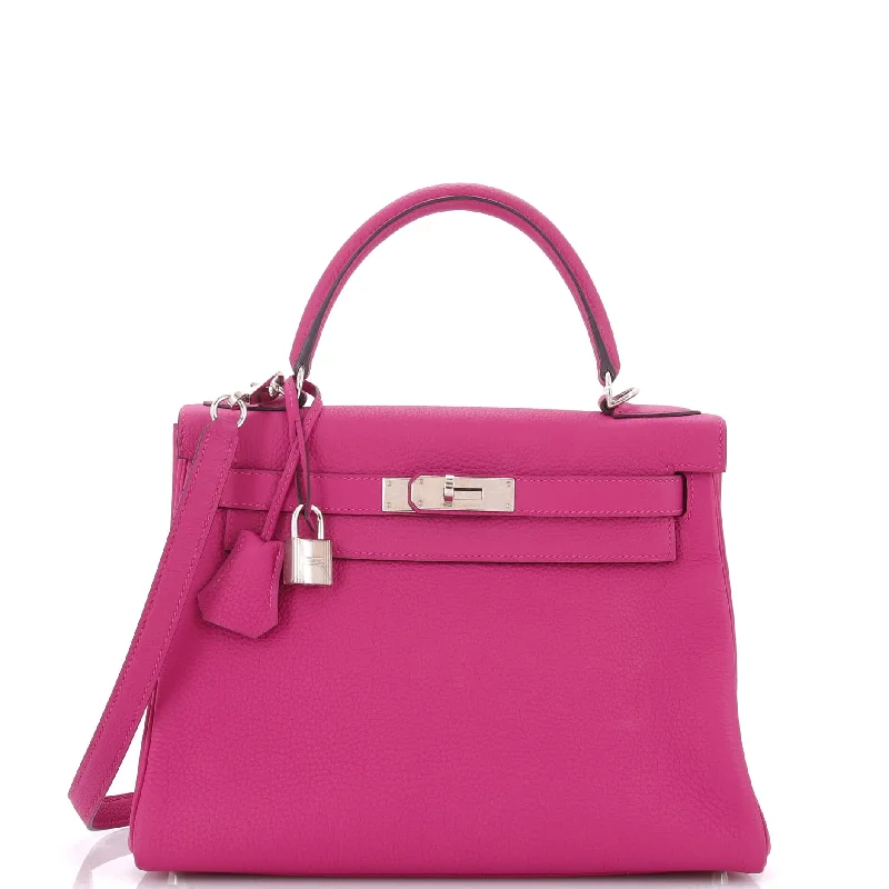 Kelly Handbag Rose Pourpre Togo with Palladium Hardware 28