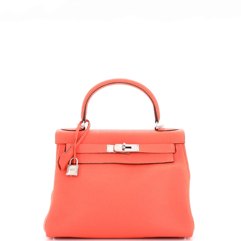 Kelly Handbag Rouge Pivoine Clemence with Palladium Hardware 28