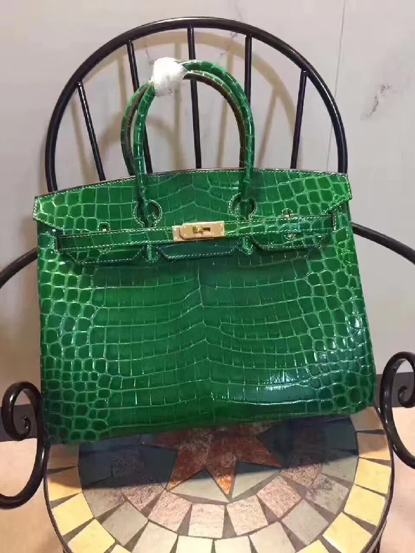 Hermes Birkin 35cm Crocodile Leather Handbag Green Gold