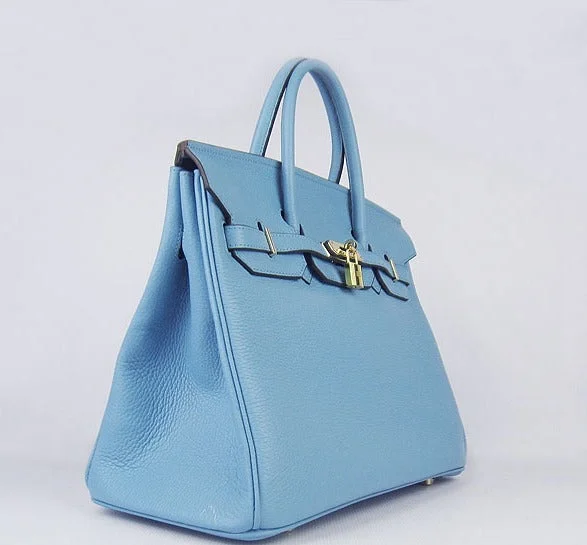 Hermes Birkin 35cm Togo Leather Handbags Light Blue Golden