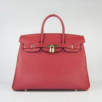 Hermes Birkin 35cm Togo Leather Handbags Red Golden