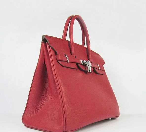 Hermes Birkin 35cm Togo Leather Handbags Red Silver