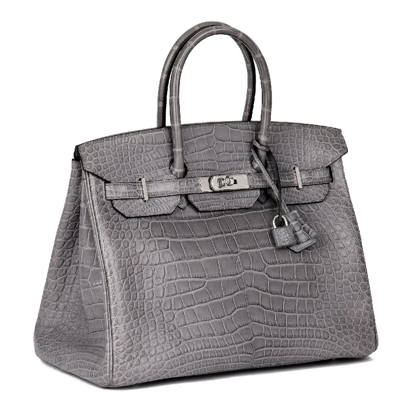 Hermes Gris Paris Matte Alligator Leather Birkin 35cm Retourne Tote