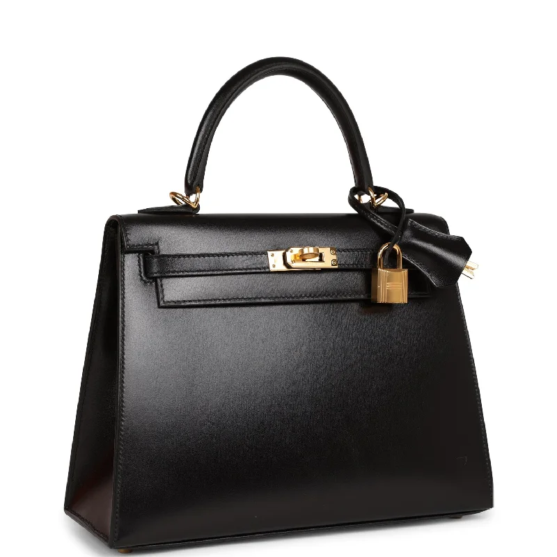 Hermes Kelly Sellier 25 Black Box Gold Hardware