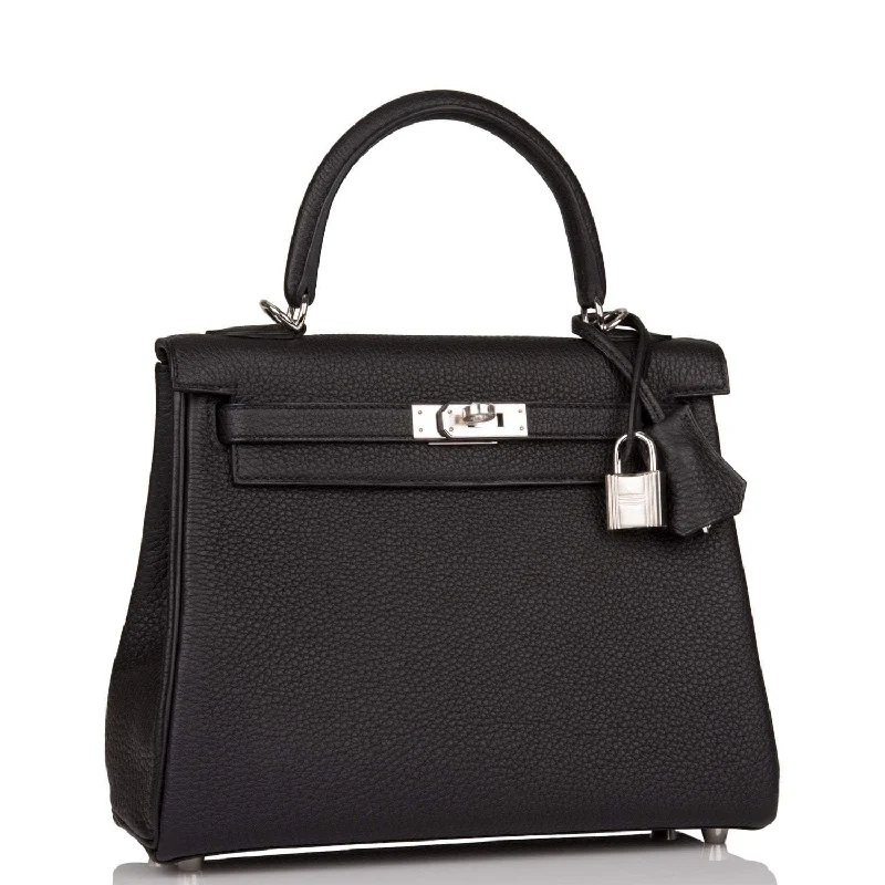 Hermes Kelly Retourne 25 Black Togo Palladium Hardware