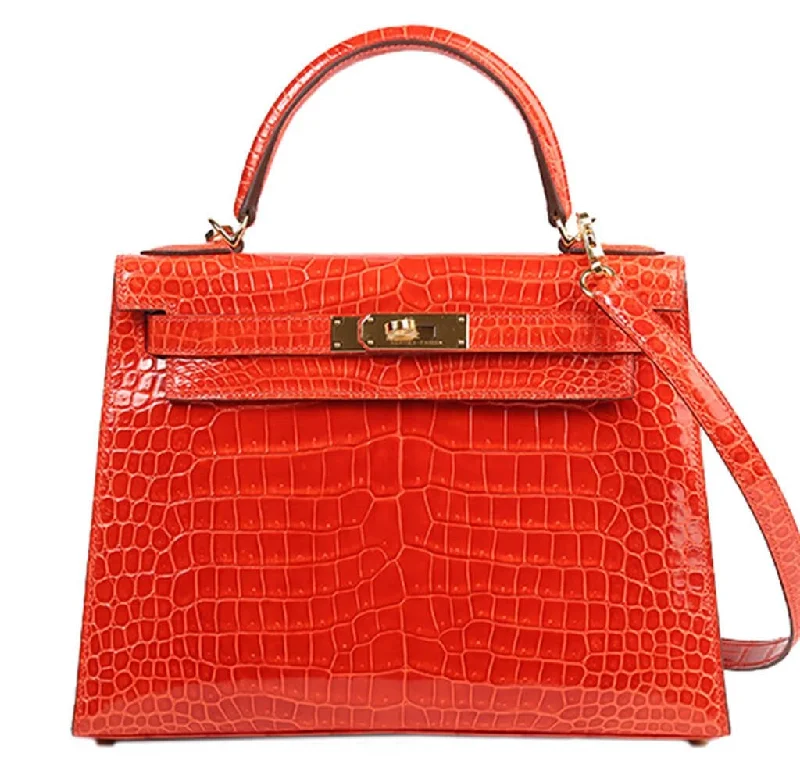 Hermès Porosus Crocodile Kelly 28 Geranium