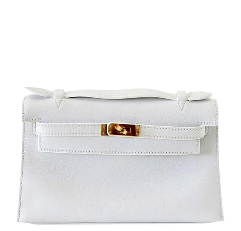 Hermès Kelly Pochette Bag White Gold Hardware