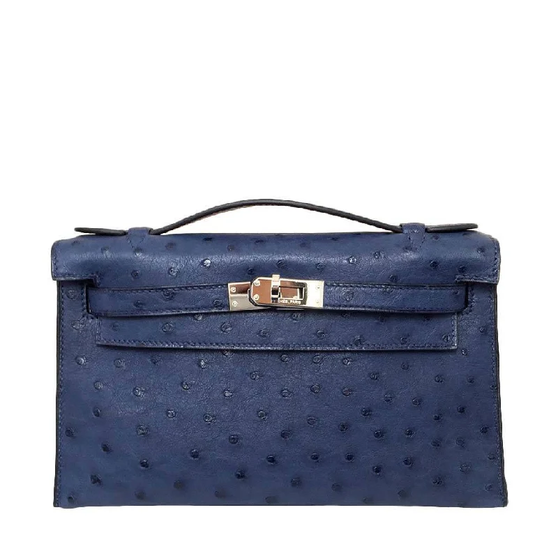 Hermès Kelly Pochette Mini Ostrich Blue Bag