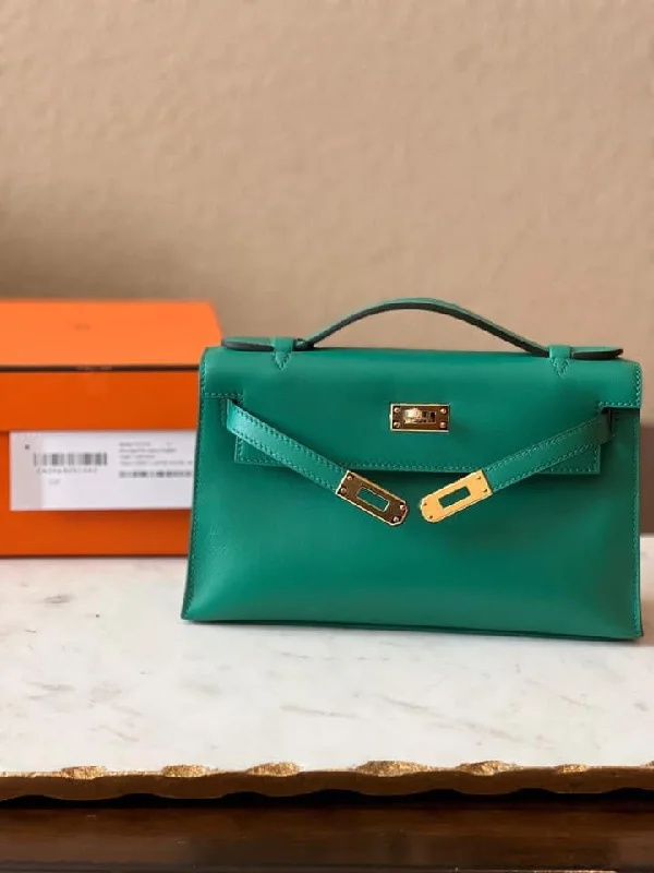 Hermes Kelly Pochette Vert Vertigo Swift Gold Hardware