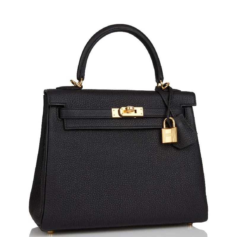 Hermes Kelly Retourne 25 Black Togo Gold Hardware