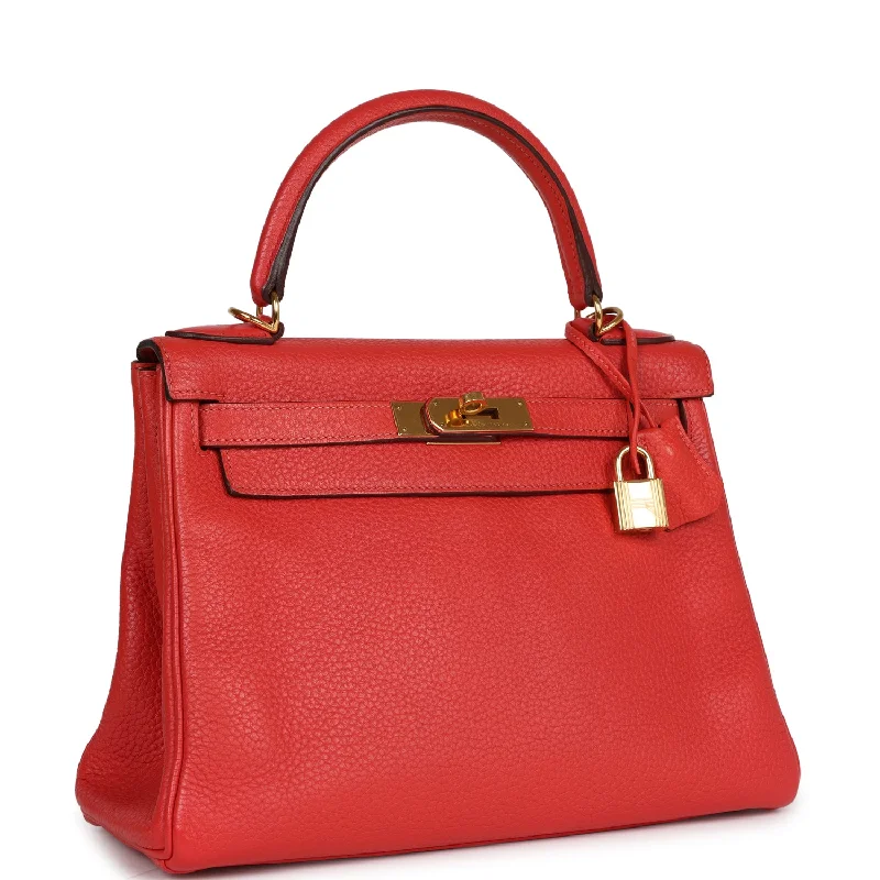 Top Quality Hermes Kelly Retourne 28 Rouge Pivoine Togo Gold Hardware