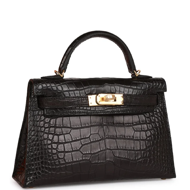 Hermes Kelly Sellier 20 Black Matte Alligator Gold Hardware